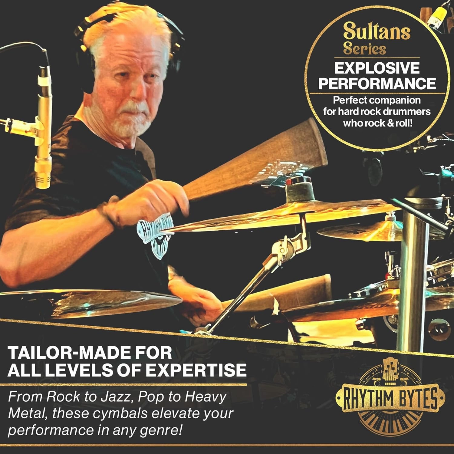 Rhythm Bytes Cymbal Set - New Sultans Series | Complete 7-pcs Drums Set Cymbal Pack Includes 14" Hi-Hats, 16" Fast Crash, 18" Crash, 20" Ride, 10" Splash, 18" China