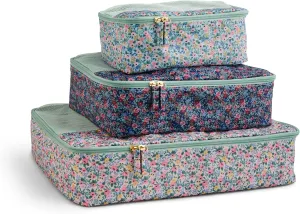 RIFLE PAPER CO. Soft Sided Packing Cubes Set of 3. Includes Small, Medium, Large and a Laundry Bag, Travel Must Have Accessory, Stylized Pattern, Floral Rosa