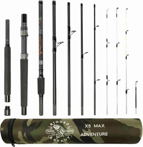 Rigged & Ready X Series Travel Fishing Rods. 6 Super Compact, Multi-Functional, Portable, Spin, Bass, Carp, Lure, Float, Fly Combos   Poles. 4 or 6 Tips & 5 to 25 Techniques Freshwater & Saltwater