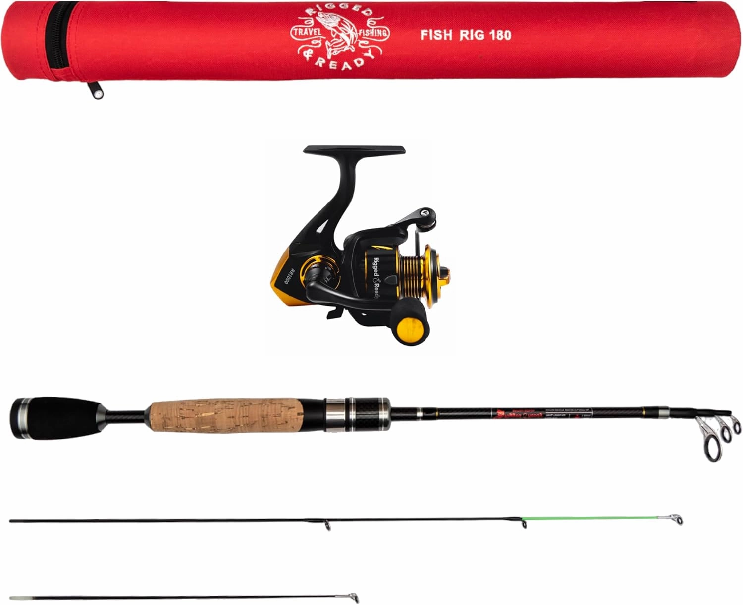 Rigged and Ready 180 Telescopic Travel Fishing Rod (160/180cm, 2 Tips)   RR1000 Spin Reel Combo – Lightweight, Strong, Salt-Protected, Spare Spool & Bag Included