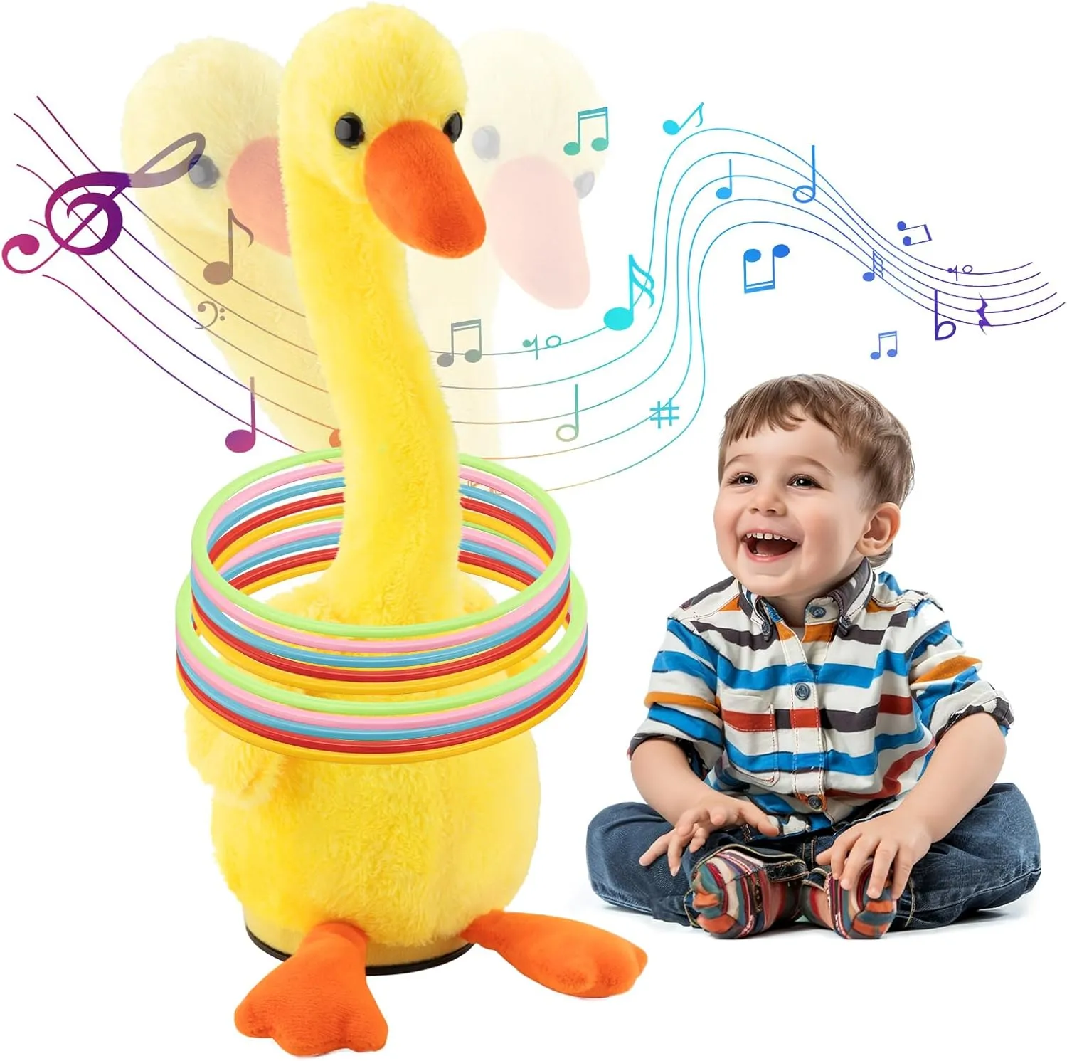 Ring Toss Dancing Singing Duck Toy, Chasing Tossing Game for Baby Boys and Girls, Talking Musical Toy with 3 English Songs, Interactive Toys for Kids 3 4 5 6 7 8 9 10 Year Old Birthday Gifts