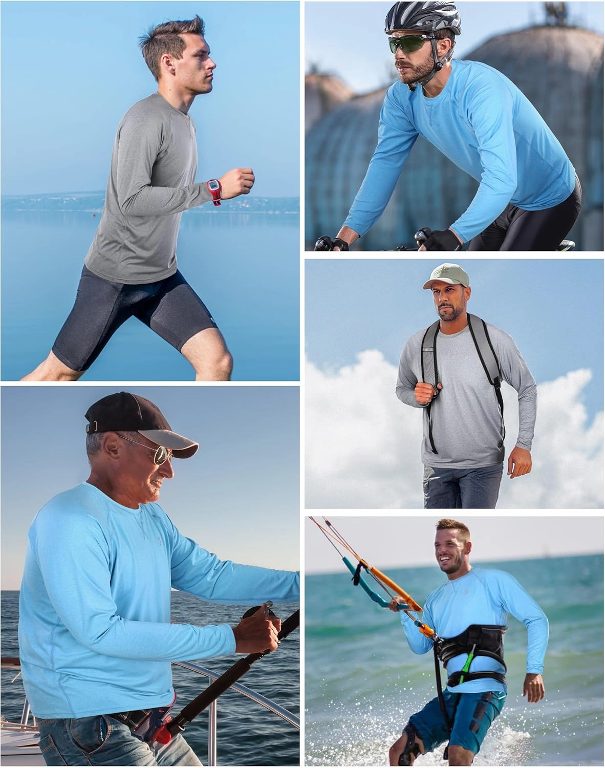 Roadbox UPF 50  Sun Shirts for Men, UV Protection Long Sleeve Swim Shirt, Lightweight Rash Guard for Fishing Hiking Running
