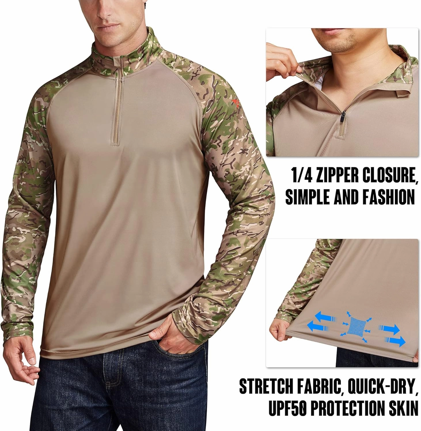 Rodeel Men's Running Hiking Shirts 1/4 Zip UPF 50  Sun Protection Long Sleeve Shirt