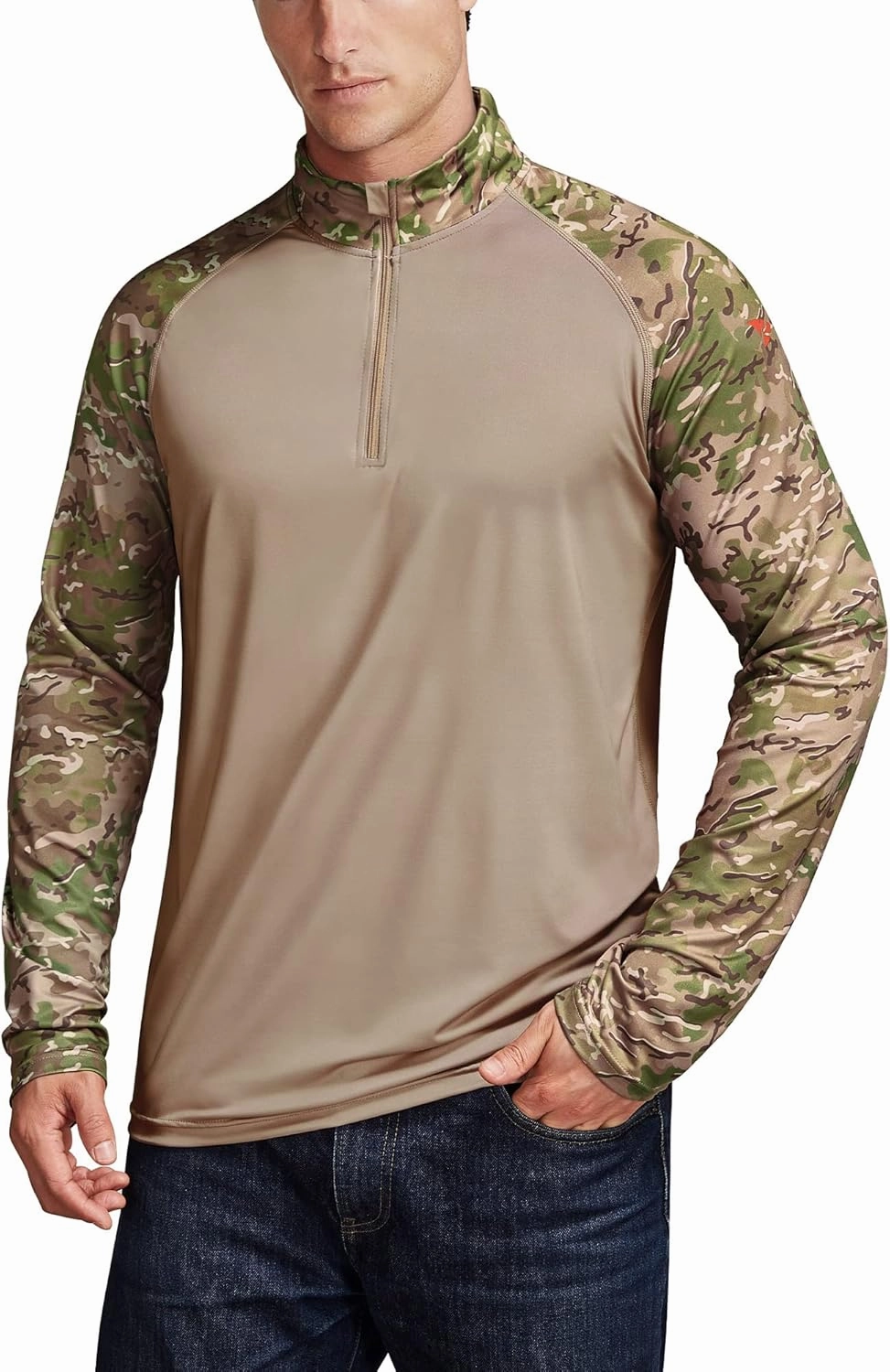 Rodeel Men's Running Hiking Shirts 1/4 Zip UPF 50  Sun Protection Long Sleeve Shirt