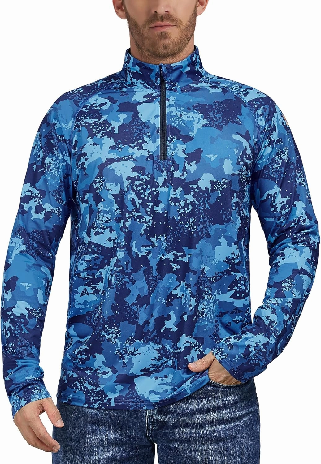 Rodeel Men's Running Hiking Shirts 1/4 Zip UPF 50  Sun Protection Long Sleeve Shirt
