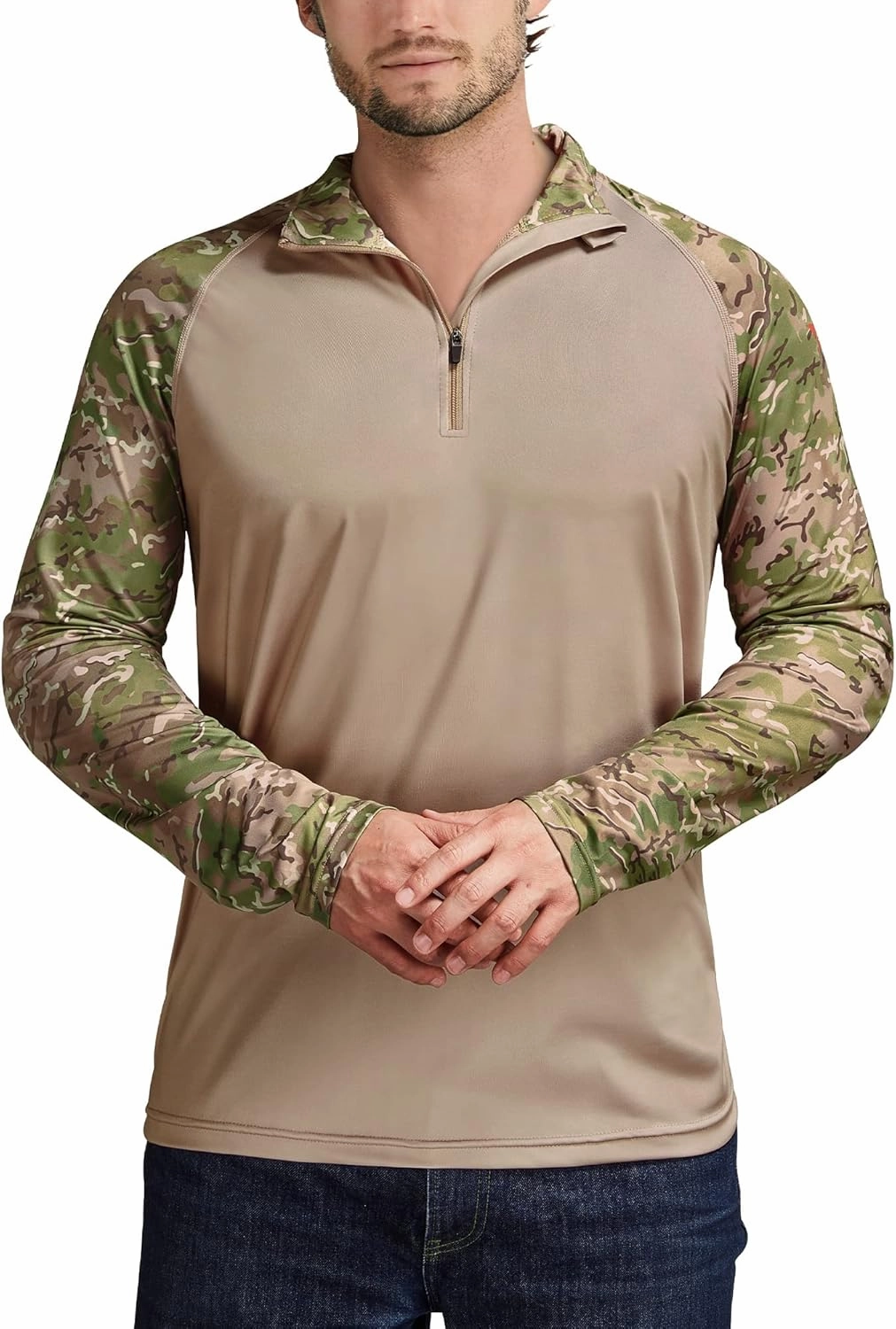 Rodeel Men's Running Hiking Shirts 1/4 Zip UPF 50  Sun Protection Long Sleeve Shirt