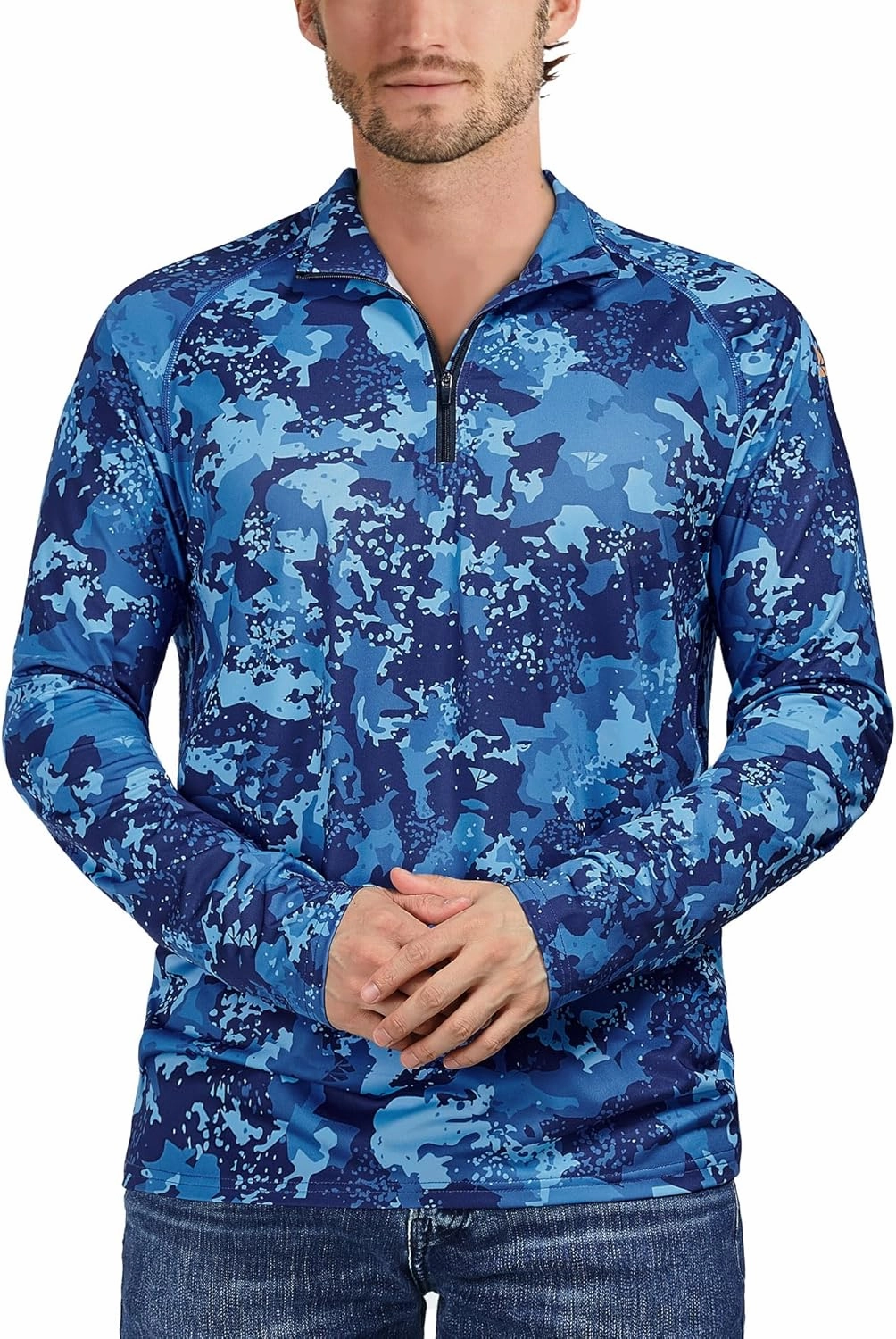 Rodeel Men's Running Hiking Shirts 1/4 Zip UPF 50  Sun Protection Long Sleeve Shirt