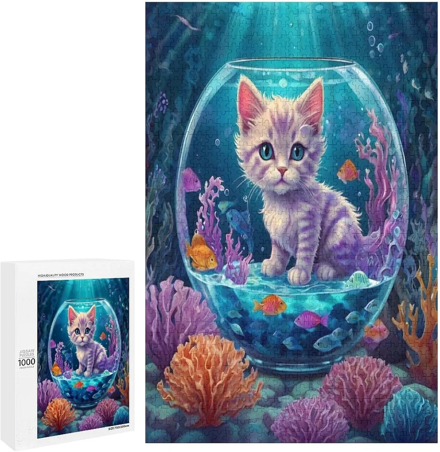 Romantic Cat and Fish Jigsaw Puzzle for Adults and Families Greaty 1000 Piece Puzzles Family Game Night Activity Unique Precision Fit Pieces