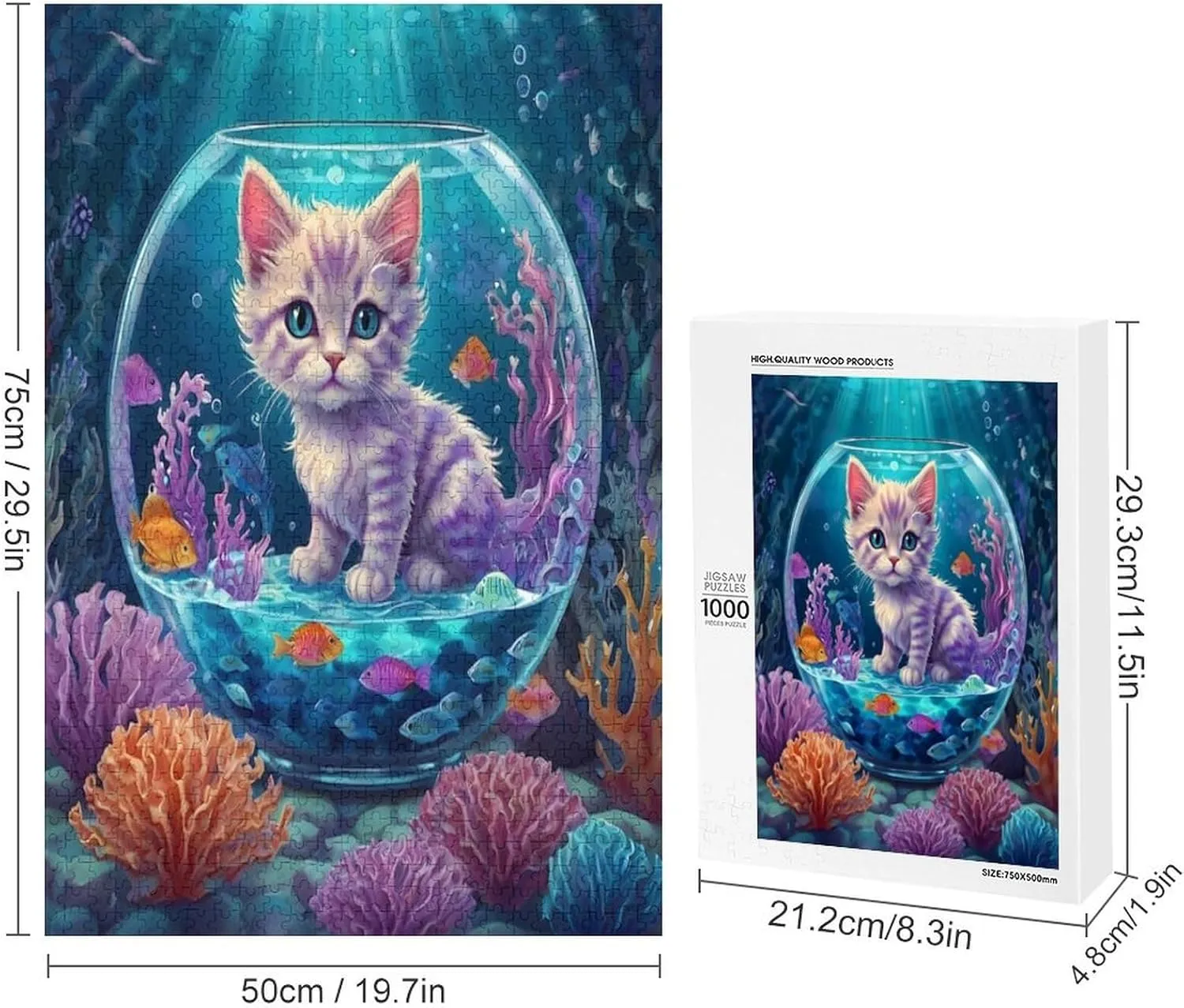 Romantic Cat and Fish Jigsaw Puzzle for Adults and Families Greaty 1000 Piece Puzzles Family Game Night Activity Unique Precision Fit Pieces