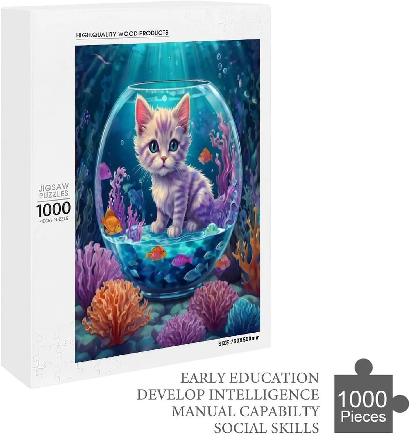 Romantic Cat and Fish Jigsaw Puzzle for Adults and Families Greaty 1000 Piece Puzzles Family Game Night Activity Unique Precision Fit Pieces