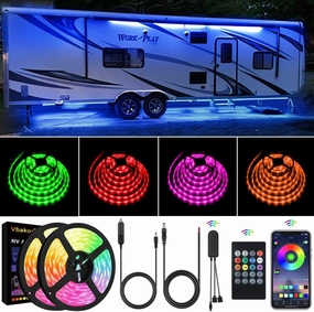 RV Awning Lights, 33FT RV Underglow Led Lights Kit, 12V Multi-Color Exterior Neon Accent Underbody Strip Lights for Camper Motorhome with Extension Cable, Music Sync, Waterproof