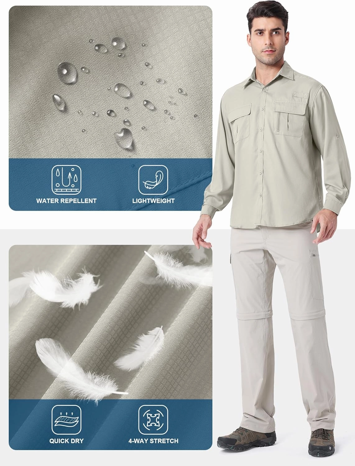 Safari Shirts for Men for Africa UV Sun Protection Lightweight Quick Dry Moisture Wicking for Hiking Fishing Travel Outdoor