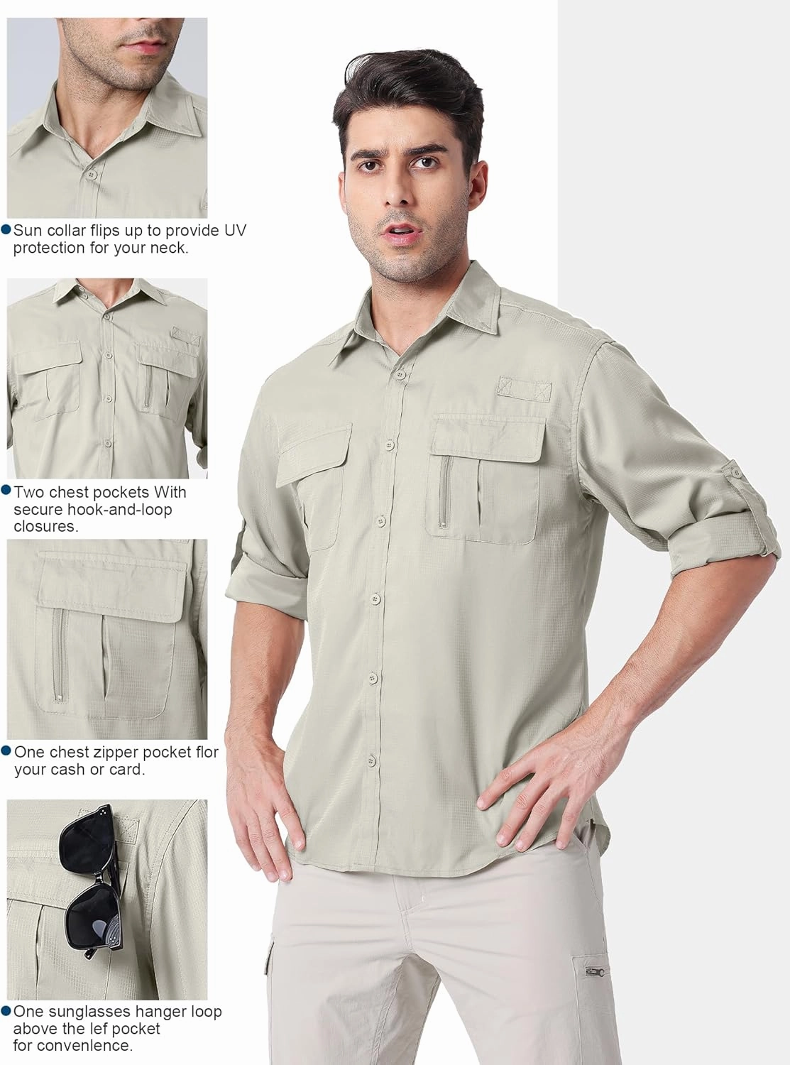 Safari Shirts for Men for Africa UV Sun Protection Lightweight Quick Dry Moisture Wicking for Hiking Fishing Travel Outdoor