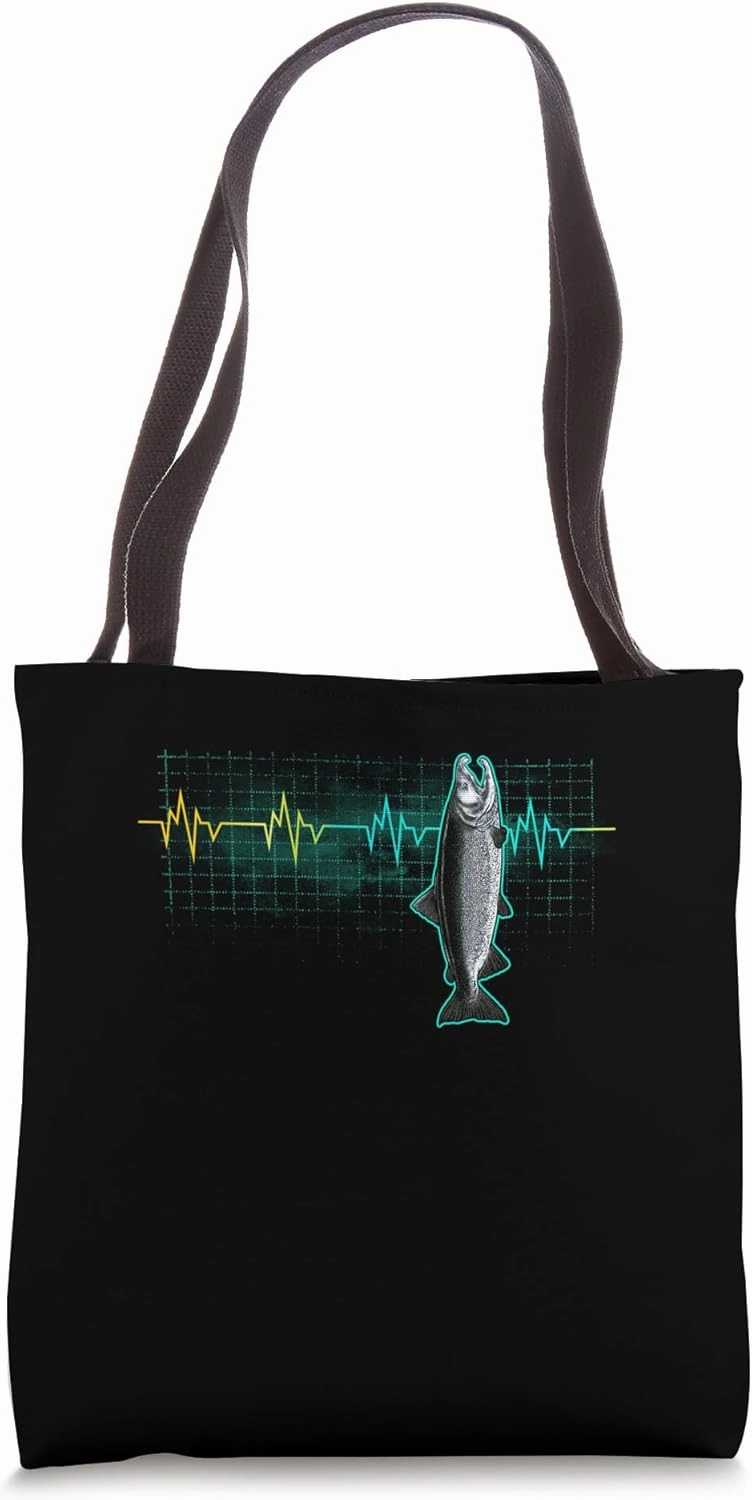 Salmon Fish Fishing Heartbeat Bass Fly Fishing Fisherman Tote Bag
