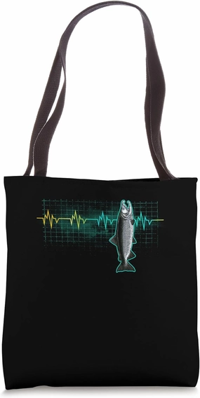 Salmon Fish Fishing Heartbeat Bass Fly Fishing Fisherman Tote Bag