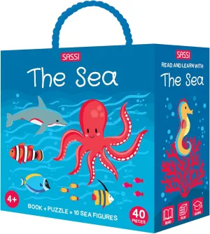 Sassi: Q-Box - The Sea - Read-Play-Learn Underwater Set, 40pc Puzzle, Booklet, 10 Ocean Figures, Storage Box, Interactive Educational Fun, Kids 4 