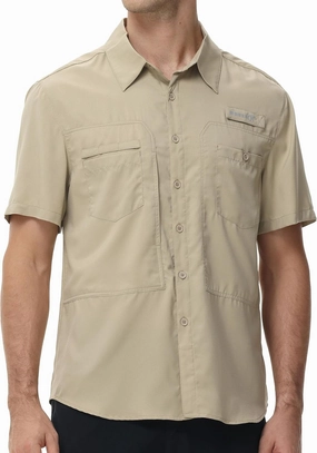 Satankud Men's Short Sleeve Lightweight Fishing Shirt UPF 50  Sun Protection Hiking Travel Work Button Down Shirt Zip Pocket
