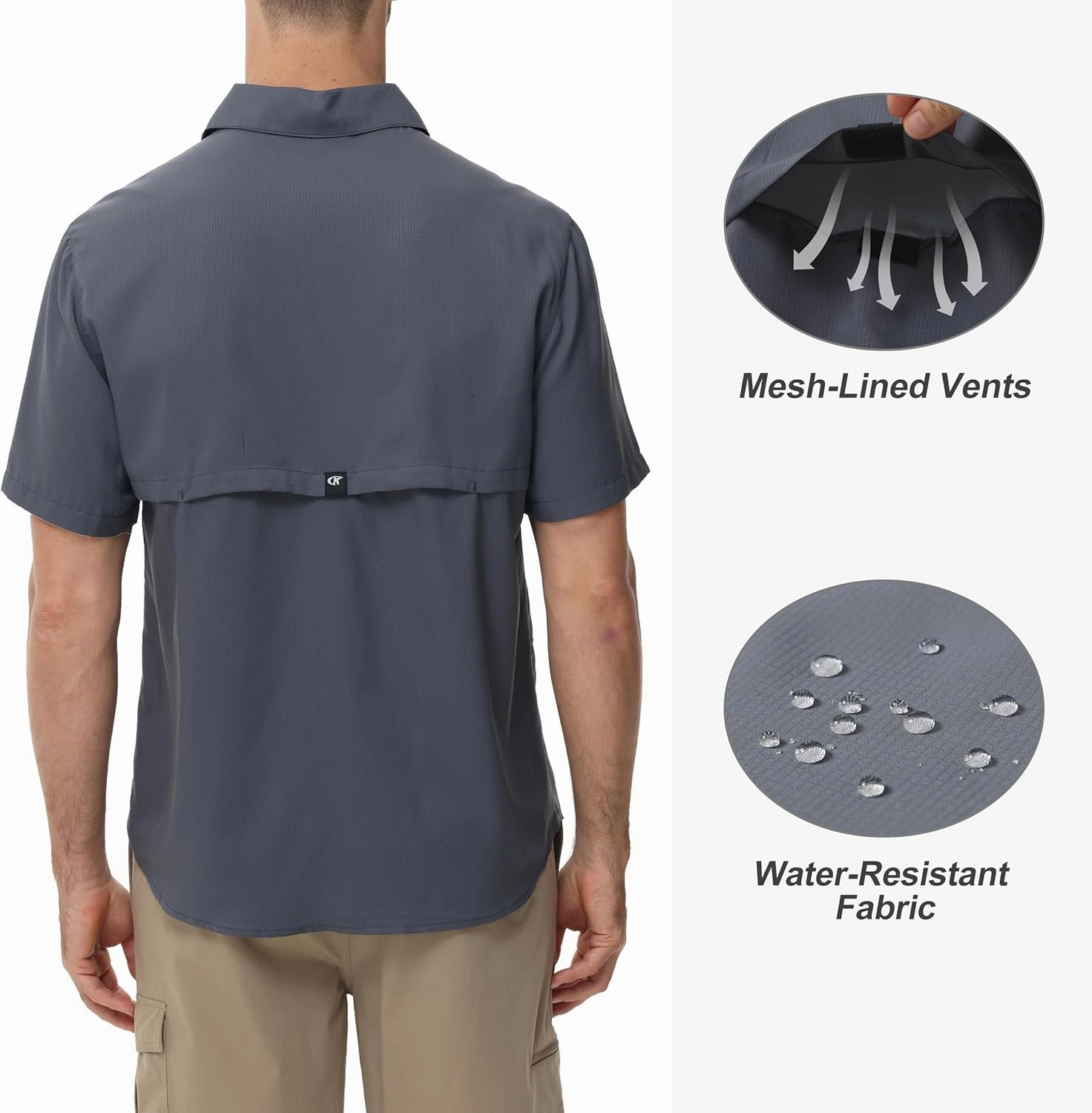 Satankud Men's Short Sleeve Lightweight Fishing Shirt UPF 50  Sun Protection Hiking Travel Work Button Down Shirt Zip Pocket