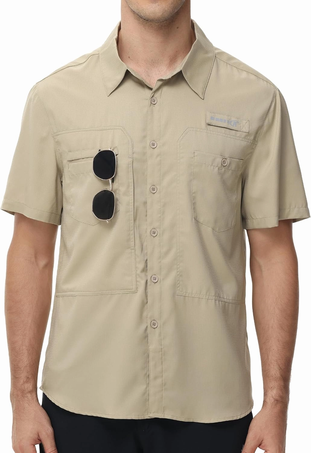 Satankud Men's Short Sleeve Lightweight Fishing Shirt UPF 50  Sun Protection Hiking Travel Work Button Down Shirt Zip Pocket