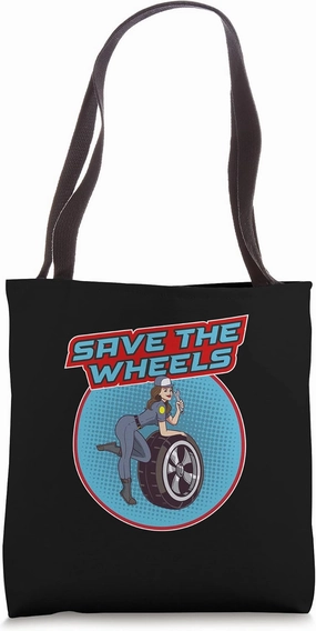 Save The Wheels Custom Car Pun Curbs Rim Rimstone Retro Tote Bag