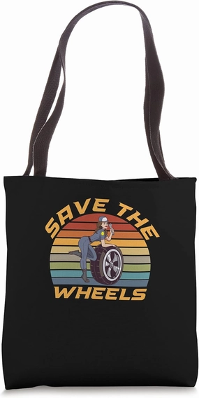 Save The Wheels Custom Car Pun Curbs Rim Rimstone Retro Tote Bag