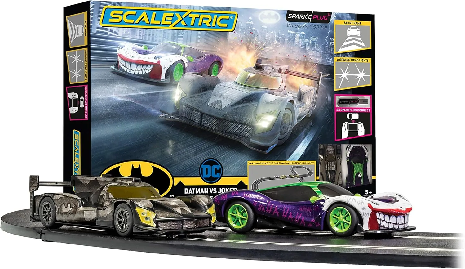 Scalextric Batman vs Joker 1:32 Spark Plug Slot Car Race Track Set C1415T, Black