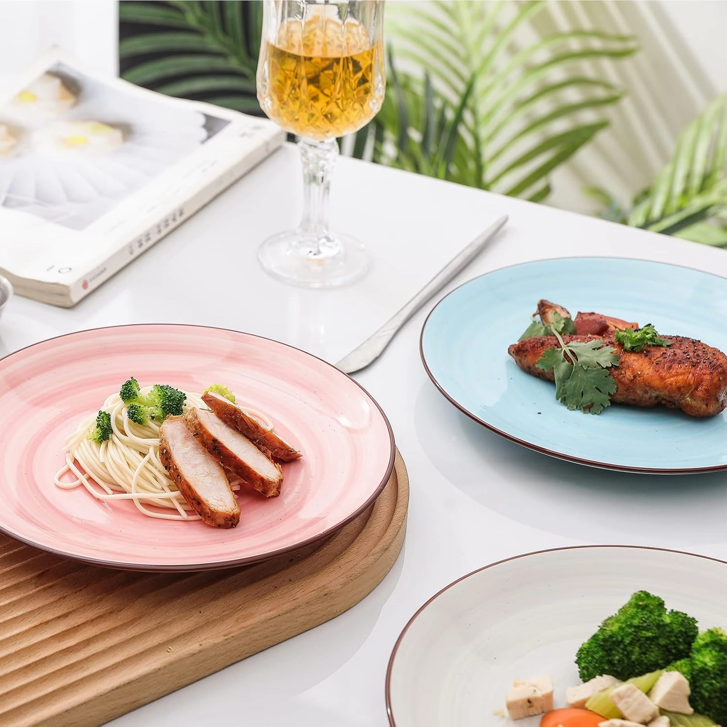 Selamica Ceramic 8 inch Dinner Plates, Small Dessert Salad Plates, Porcelain Serving Plate for Appetizer, Pancakes, Steak, Set of 6, Gradient Color