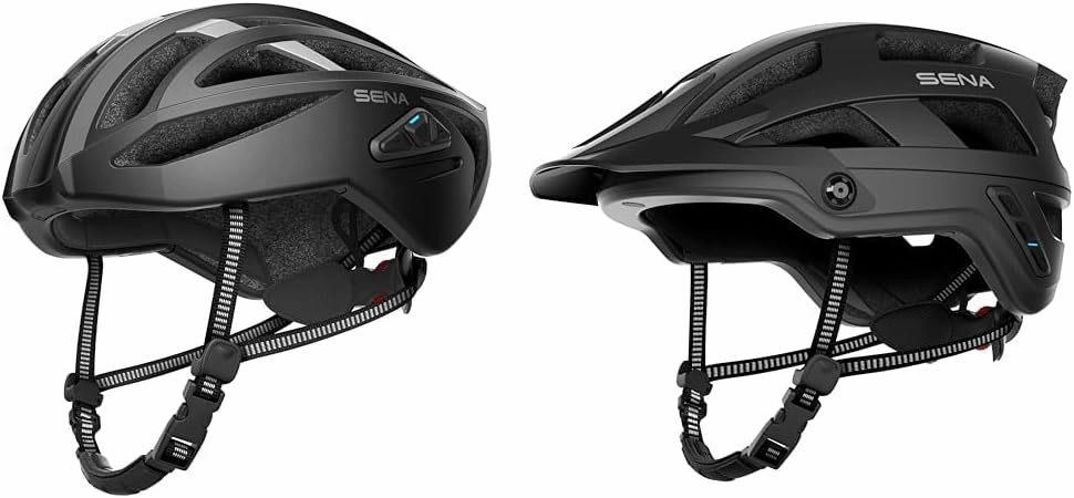 Sena R2 EVO Road Cycling Bluetooth Helmet & M1 Mountain Bike Helmet with Integrated Intercom Systems (Matte Black, Medium)