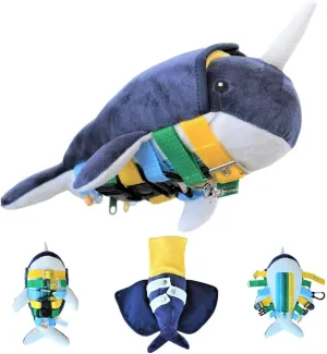 SENSORY4U Buckle Pillow Narwhal Stuffed Animal - Fine Motor Activity Toy for Kids, Counting, Sorting, Zipper Skills, and Marble Maze Fun