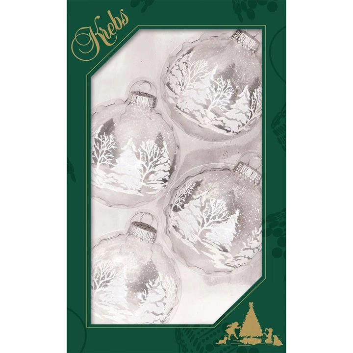 Set of 4 Silver Festive Trees Glass Ornaments