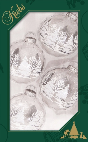 Set of 4 Silver Festive Trees Glass Ornaments