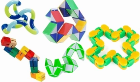 Set of 5 Sensory Fidget Twister Toys Stress Relief Focus Fidgets Including Original Tangle Jr. and Snap N Click Wacky Track