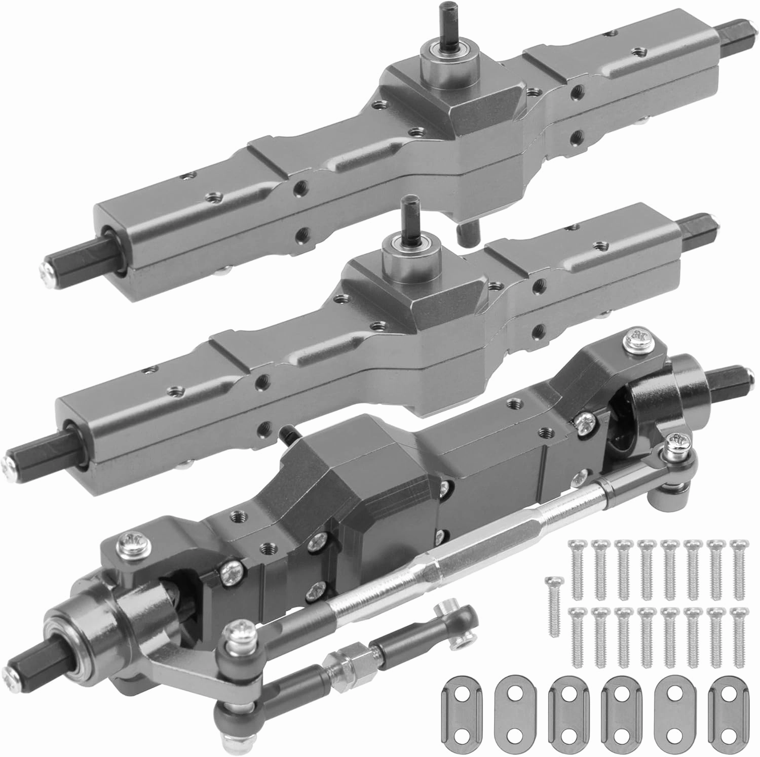 ShareGoo 3Pcs B16 Straight Axle Set Front Middle Rear Aluminum Complete Axle Compatible with WPL B16 B36 JJRC Q60 Q63 Q64 FY004 6X6 6WD 1/16 RC Car (Titanium)