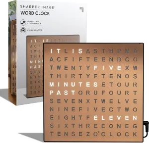 Sharper Image® LED Light-Up Word Clock, 7.75" Modern Design, Electronic Accent Wall or Desk Clock, USB Cord & Power Adapter, Unique Contemporary Home & Office Decor, Easy Setup, Housewarming Gift