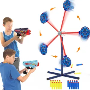 Shooting Games Toys Set for Boys, Kids Toys Outdoor Indoor Games with Moving Auto Reset Target Foam Bullet Set of 2 Toy Guns, Extra-Long Shooters Range, Gift for Boys Age 4 5 6 7 8 9 10  Years Old