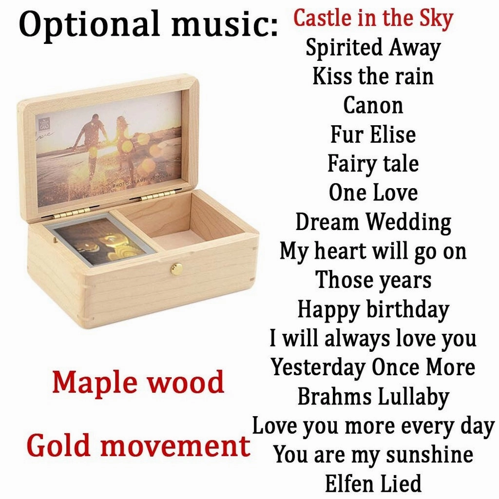 Sinzyo Handmade Wooden Photo Frame My Heart Will Go on Walnut Music Box Birthday Gift for Christmas/Valentine's Day Gift Boxs