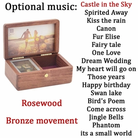 Sinzyo Handmade Wooden Photo Frame My Heart Will Go on Walnut Music Box Birthday Gift for Christmas/Valentine's Day Gift Boxs