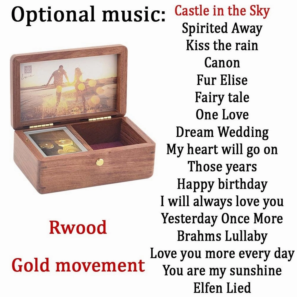 Sinzyo Handmade Wooden Photo Frame My Heart Will Go on Walnut Music Box Birthday Gift for Christmas/Valentine's Day Gift Boxs