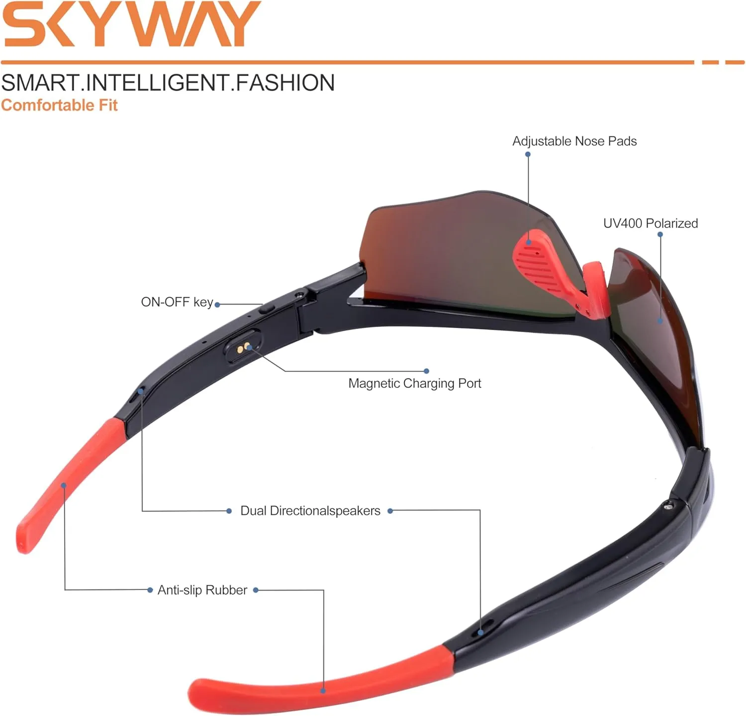 SKYWAY Sports Smart Glasses,Cycling Bluetooth Sunglasses for Men &Women, All-Day Comfort & UV Protection Blue Light Glasses