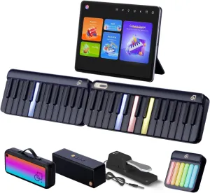 Smart Digital Piano Keyboard with Lighted Keys (Expandable to 88-Key), MIDI Controller Chord Pad Portable Electronic Learning Keyboard for Performance & Composition, 256 Tones, 100  Chords