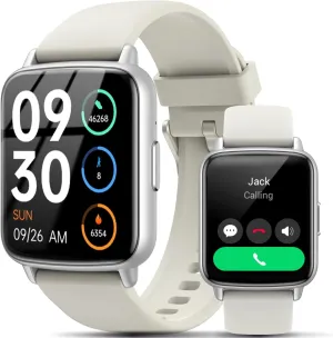 Smart Watch, 1.83" HD Smartwatch for Men Women (Answer/Make Calls), Fitness Watch with 100  Sport Modes, IP68 Waterproof/Heart Rate/Sleep Monitor, Activity Trackers for Android (Silver White)