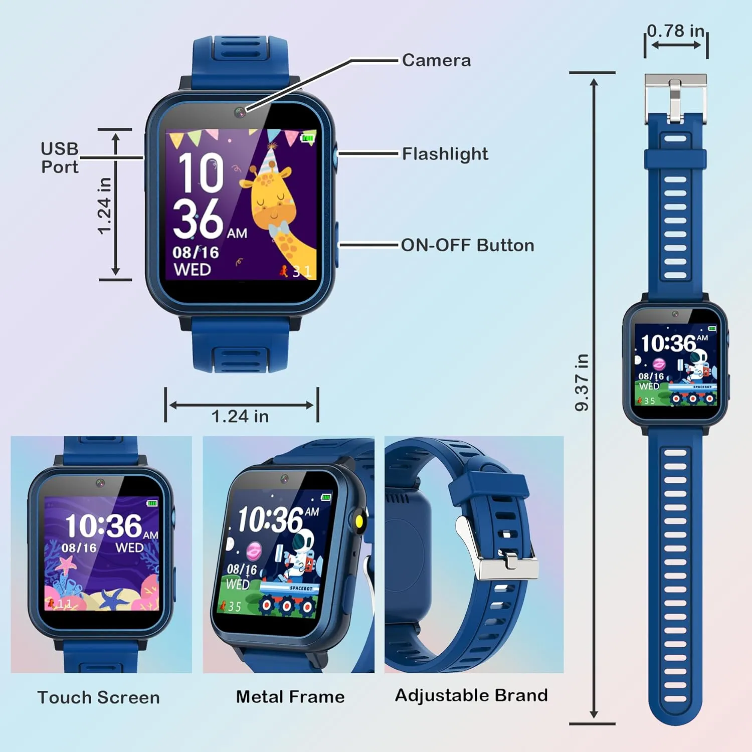 Smart Watch for Kids with 24 Games Kids Watches Touch Screen Music Player Camera Alarm Clock Calculator Flashlight Stopwatch 12/24 hr Toys for Boys Gift for Kids 3-12 Year Old