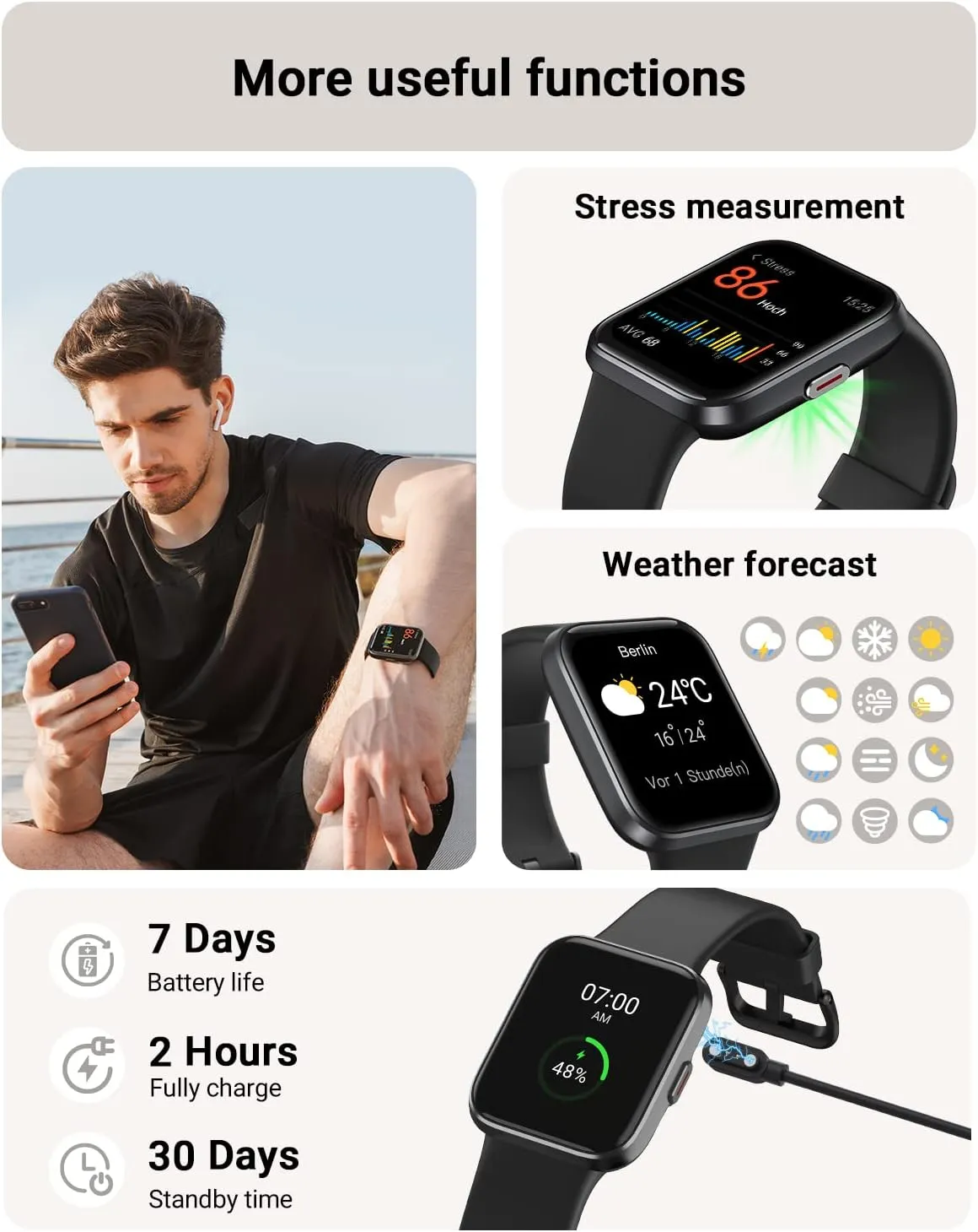 Smart Watch for Men Android & iPhone, Alexa Built-in, 1.8" Touch Screen Fitness Tracker with Answer/Make Calls, IP68 Waterproof Heart Rate/Sleep/SpO2 Monitor, Pedometer, 100  Sport Modes