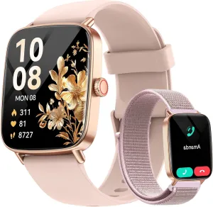 Smart Watch for Women, 1.85" HD Smartwatch Compatible iPhone/Samsung/Android (Answer/Make Calls), 100  Sport Modes Fitness Tracker with Heart Rate/Sleep/SpO2 Monitor, IP68 Waterproof Reloj Inteligente