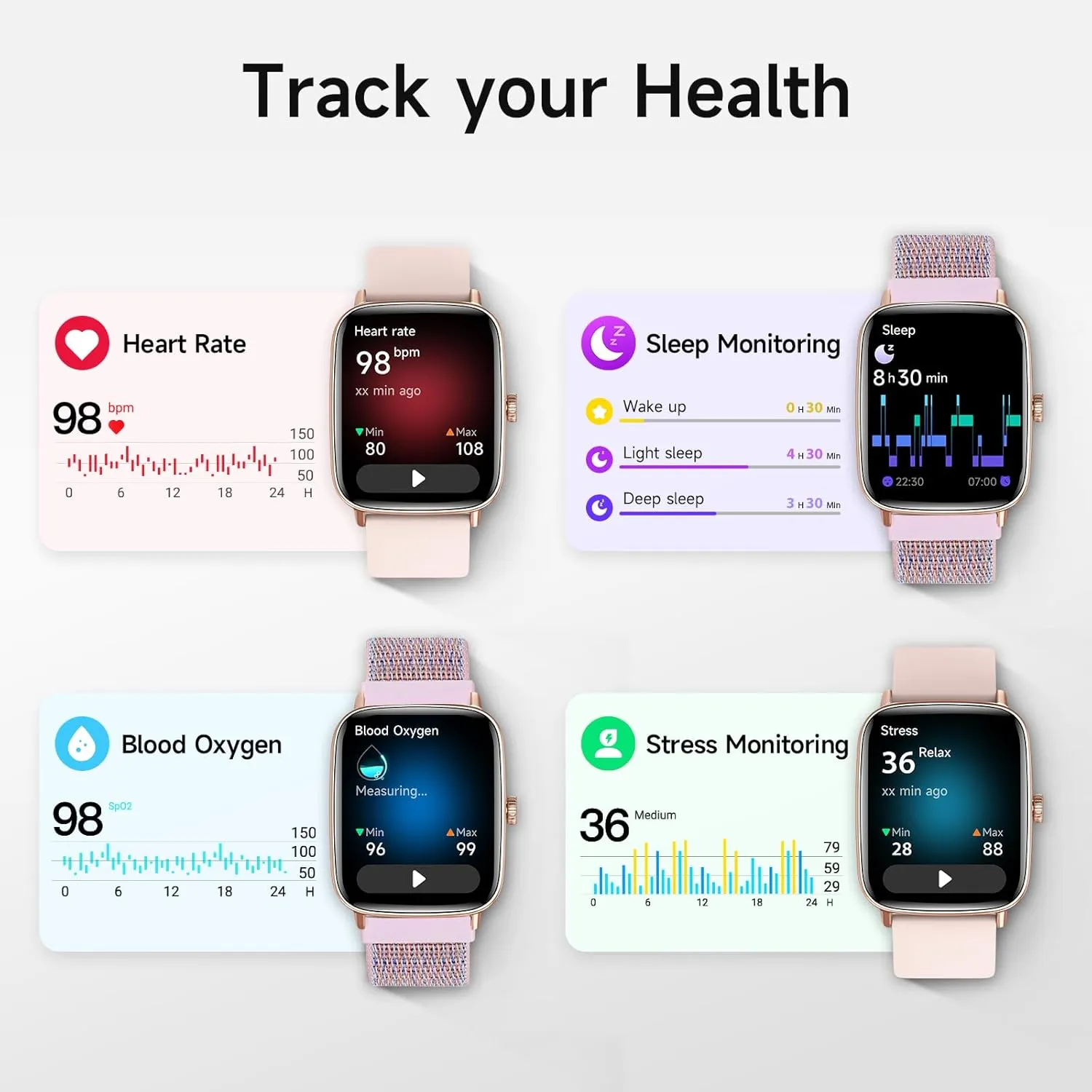 Smart Watch for Women, 1.85" HD Smartwatch Compatible iPhone/Samsung/Android (Answer/Make Calls), 100  Sport Modes Fitness Tracker with Heart Rate/Sleep/SpO2 Monitor, IP68 Waterproof Reloj Inteligente
