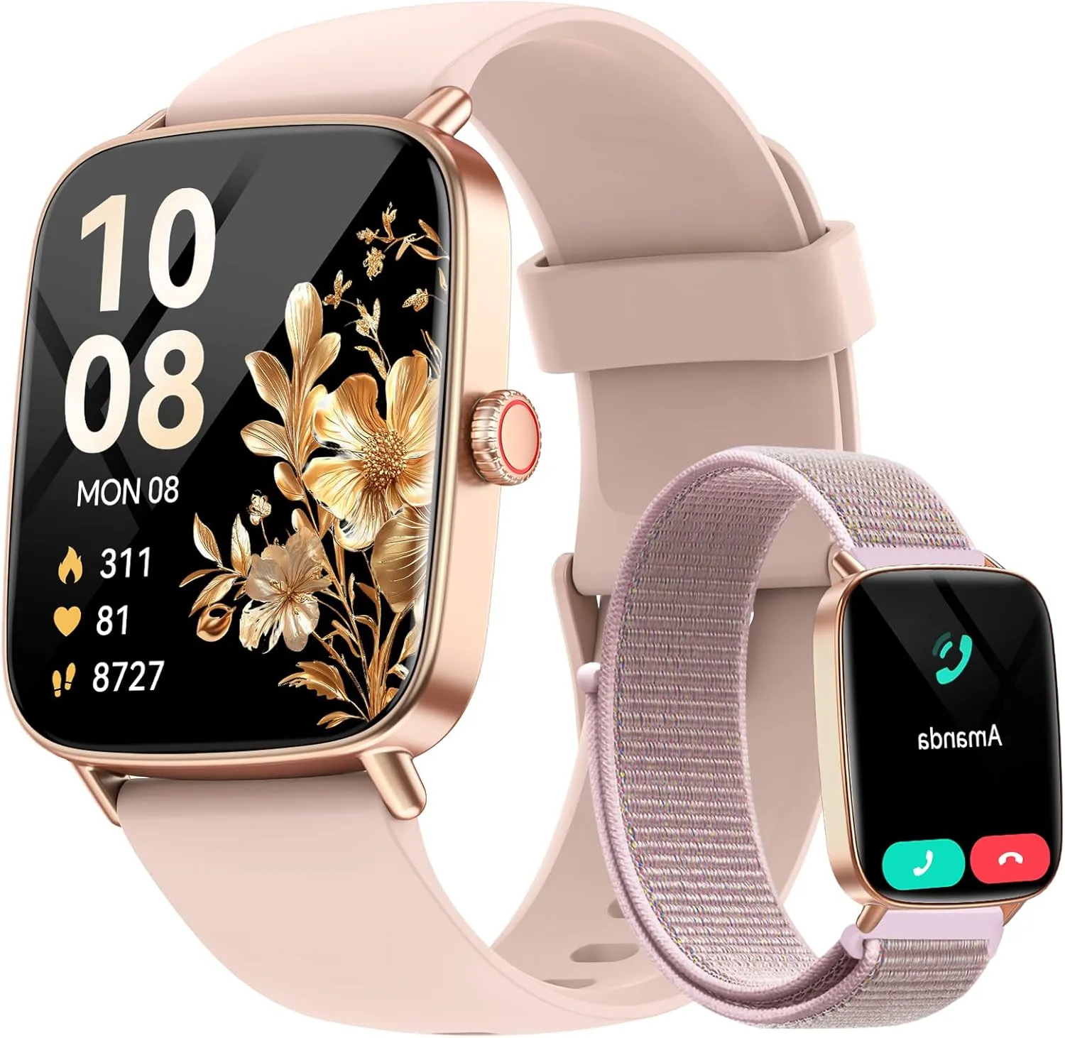 Smart Watch for Women, 1.85" HD Smartwatch Compatible iPhone/Samsung/Android (Answer/Make Calls), 100  Sport Modes Fitness Tracker with Heart Rate/Sleep/SpO2 Monitor, IP68 Waterproof Reloj Inteligente