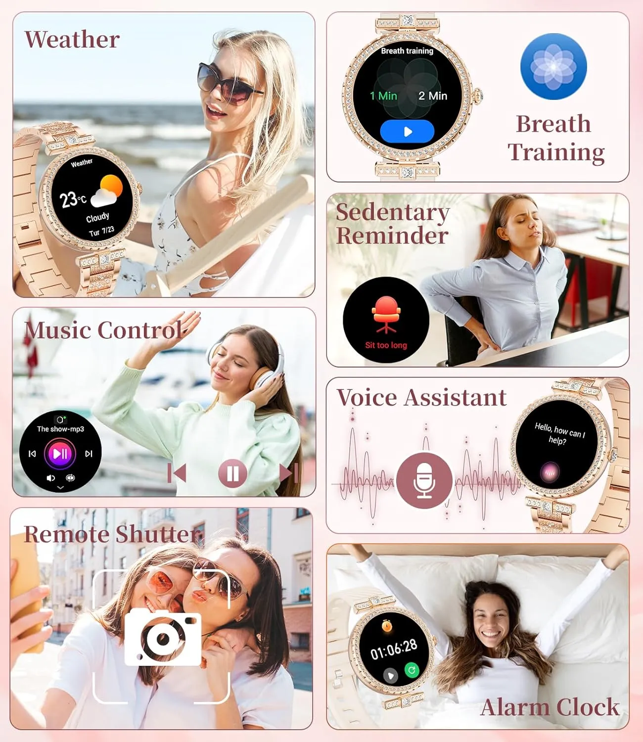 Smart Watches for Women,1.19” AMOLED Smart Watch Women Answer Make Calls,IP68 Waterproof Fitness Tracker,Heart Rate Sleep Monitor,100  Sports Pedometer Watch for Android iOS Phone,Gift,Rose Gold
