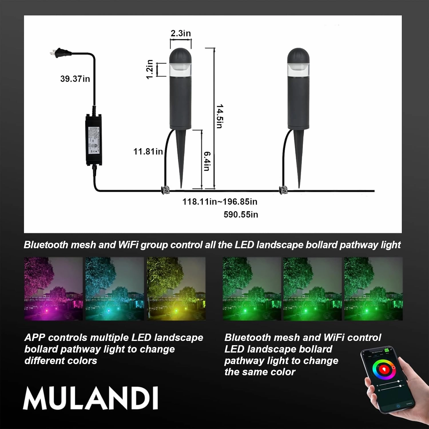 Smart RGB LED Pathway Lights 12V, 2-Pack WiFi & BLE Outdoor Lighting, Die-Cast Aluminum & Glass, IP65 Water-Resistant for Yard Parties/Garden/Driveway