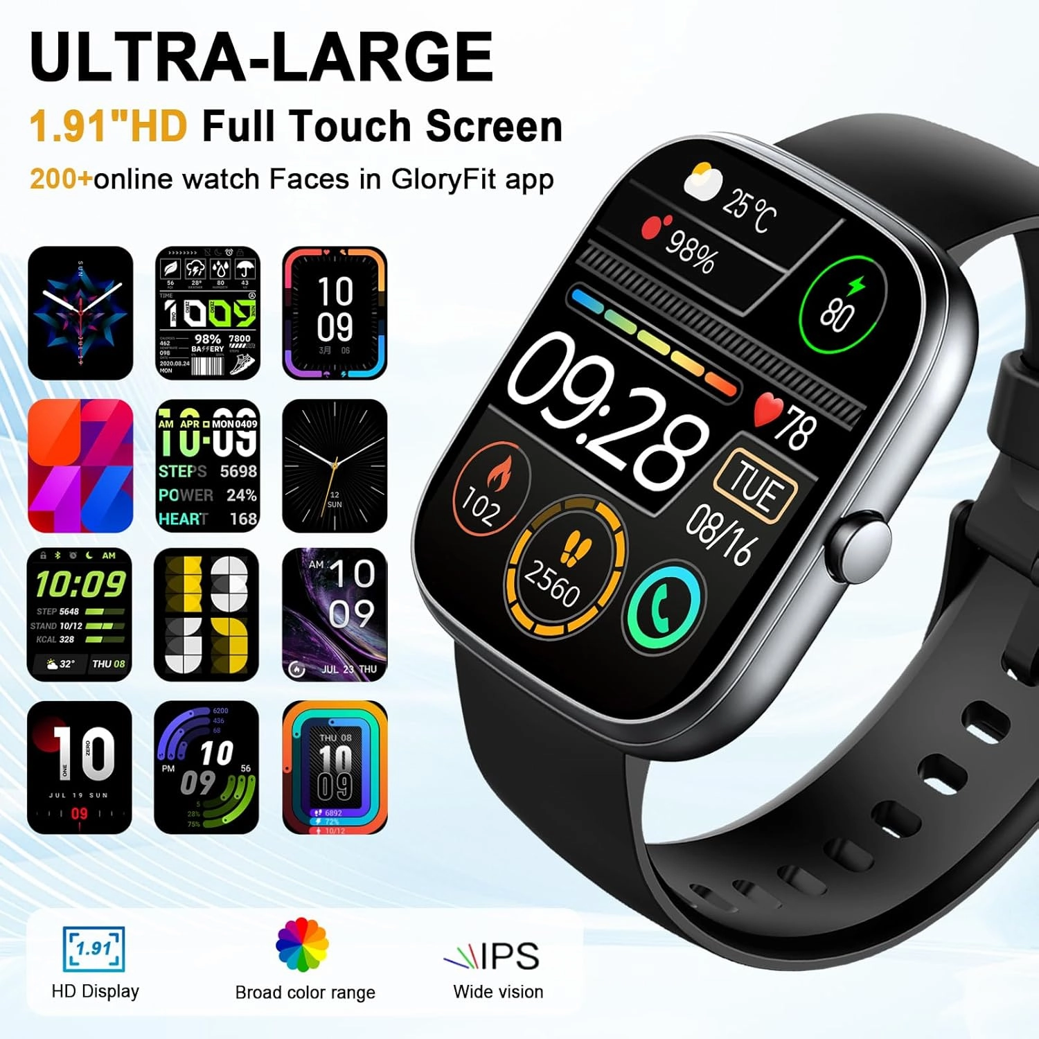 Smart Watch, 1.91" HD Smartwatch for Men Women (Answer/Make Call), 2025 Fitness Watch Heart Rate/Activity/Step/Sleep Monitor, IP68 Waterproof 110  Sport Mode, Step Counter Black