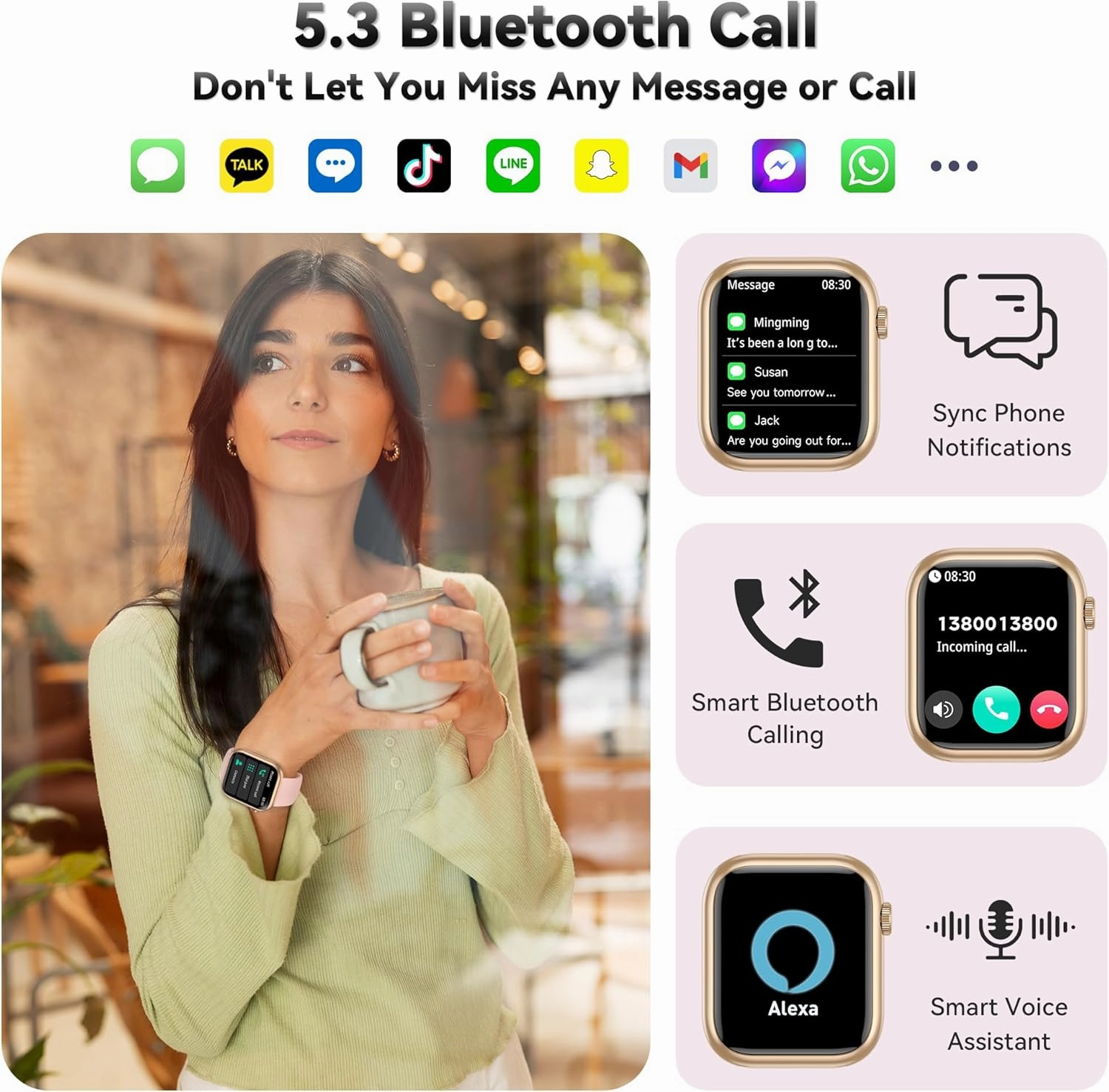 Smart Watch(Answer/Make Call), 1.83" Fitness Watches for Men Women with Heart Rate/Blood Oxygen Monitor, Sleep Tracker, Pedometer, 120  Sport Modes, IP68 Waterproof Fitness Tracker for Android iPhone